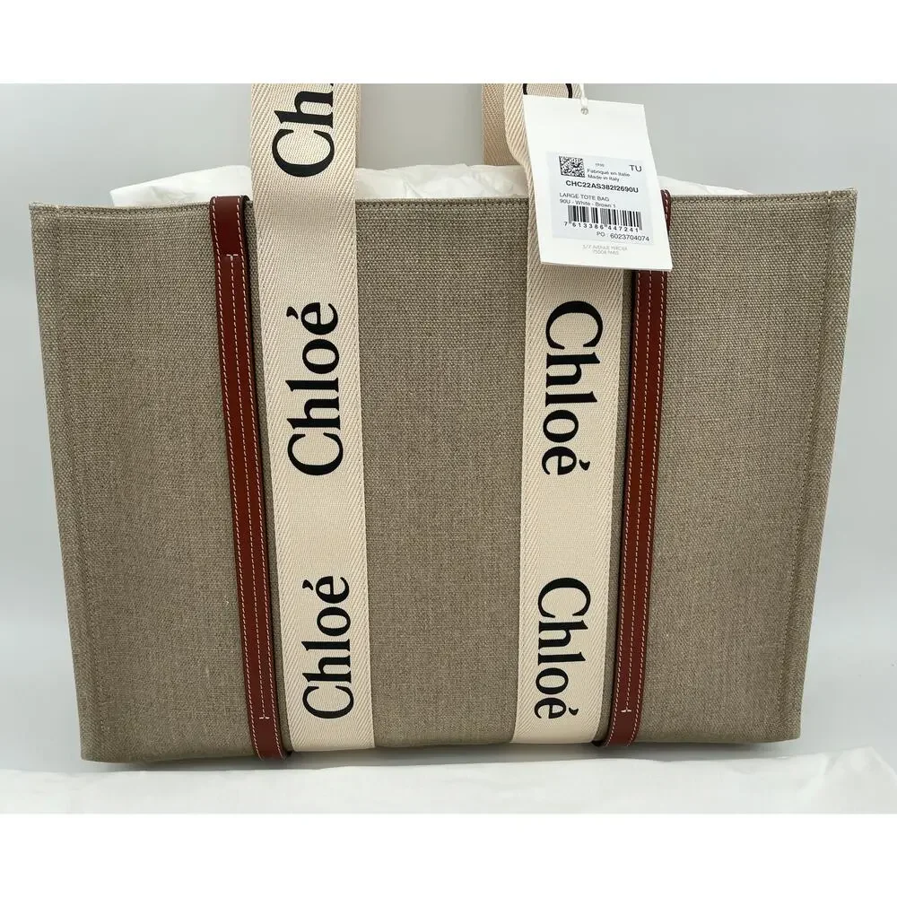 $1650 NEW CHLOE LARGE WOODY CANVAS TOTE SHOULDER BAG NWT AUTHENTIC - Picture 4 of 14